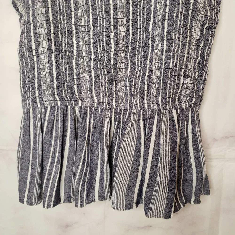 LOFT blue white stripe smocked ruffle tank top M - Picture 3 of 8